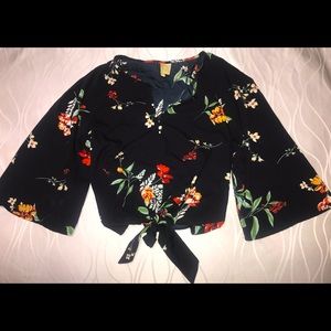 Japna blouse, size M, very flowy, all black with different color flowers